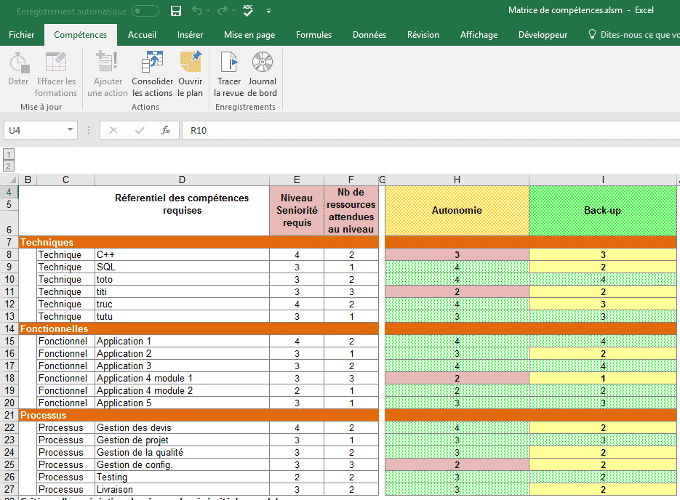 Bekwaamheid en veelzijdigheid matrix Excel