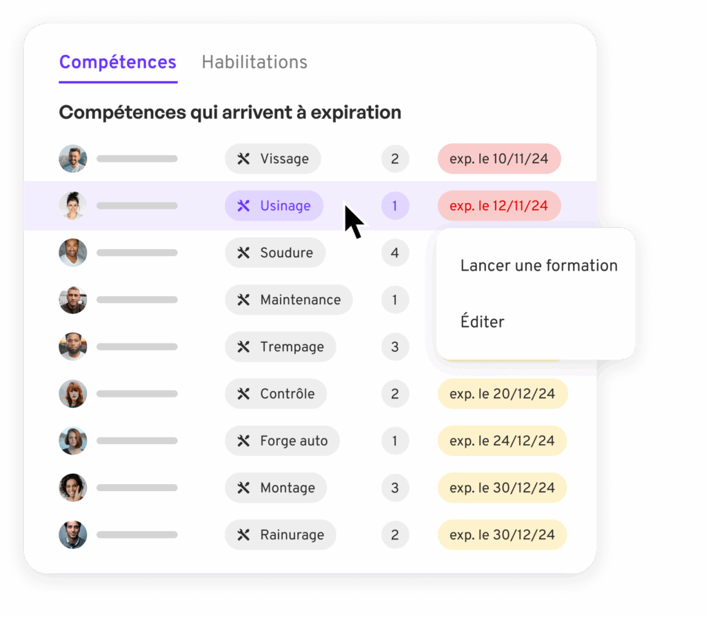 matrice de competences - industrie - Plateforme Mercateam