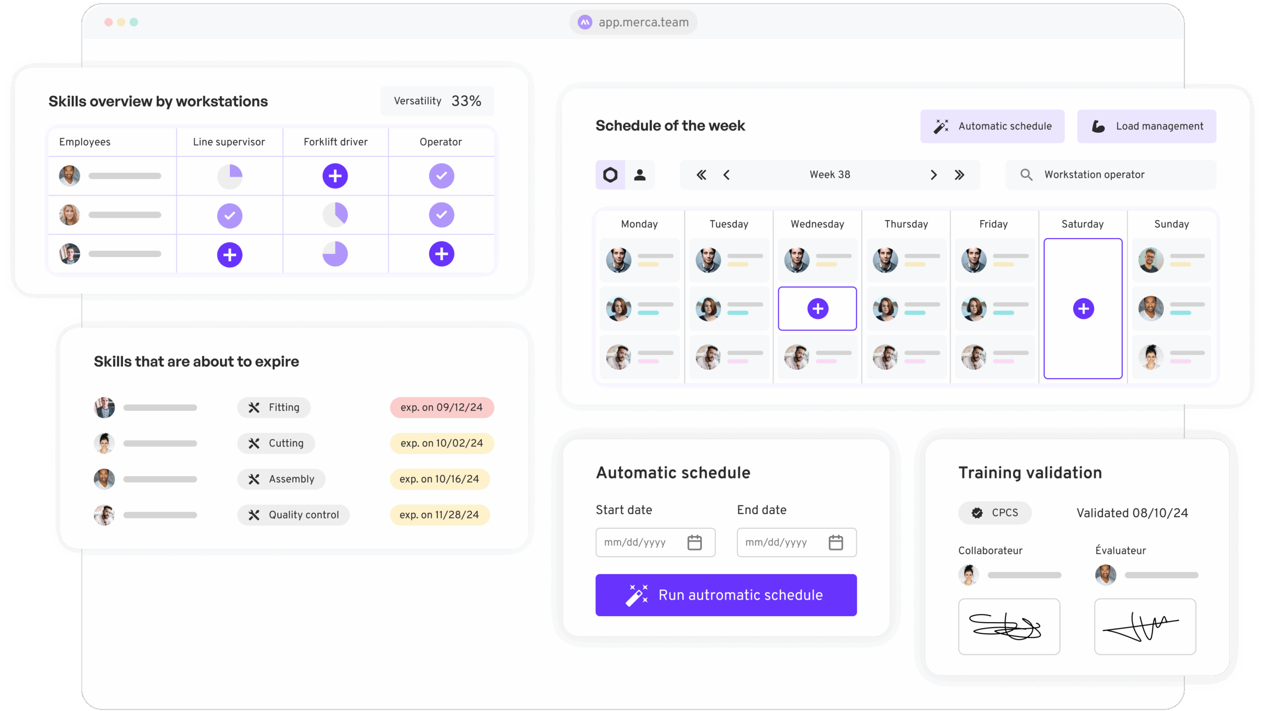 interface Skills management software for industry - Mercateam